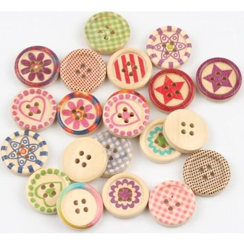 50pcs 20mm natural Color Round Mixed Pattern Wooden Buttons For Clothes Crafts Sewing Scrapbooking DIY Accessories