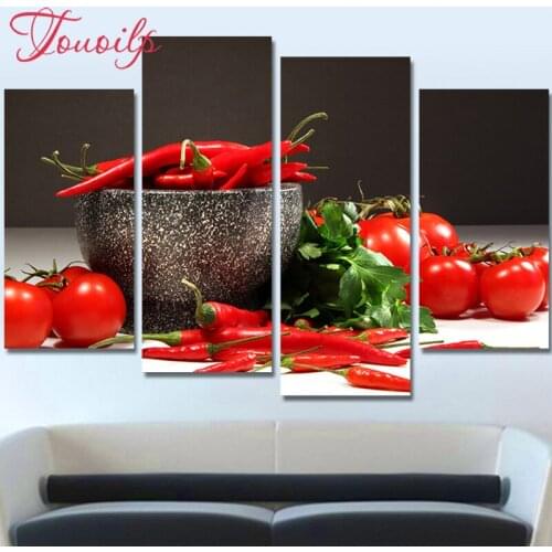 TOUOILP 4pcs,Full Square&round 5D Diamond Painting tomato chili Diamond Embroidery,Cross Stitch,Mosaic,sticker,home decoration