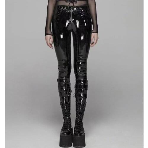 Shiny Patent Leather Pencil Pants Women High Waist PU Leather Bodycon Trousers Ladies Casual Zip Slim Pants Clubwear New Custom