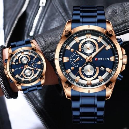 CURREN Men’s Watch Luxury Creative Design Quartz Men Watches with Stainless Steel Chronograph Sport Watch Male Clock Relojes