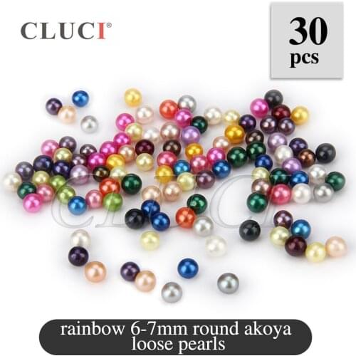 CLUCI 30pcs Mixed 20 Colors Round Akoya Loose Pearl Beads 6-7mm Bead for Necklace Bracelet Jewelry Making Pearl Beads EF3061SB