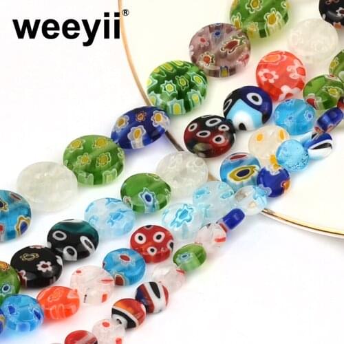 Colorful Flat Round Shape Flower Pattern Glazed Glass Beads For Jewelry Making Bracelets Necklace Handmade DIY Accessories