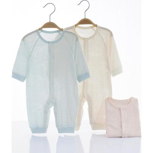 Newborn Baby Rompers 2021 Summer New Girls Pure Cotton Button Long Sleeve Jumpsuit Unisex Infants Breathable Thin Climbing Suit