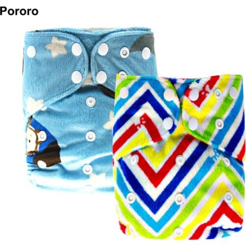 PORORO Minky printed winter use baby reusable all in one size cloth diapers, size adjustable AIO diaper with bamboo bossters
