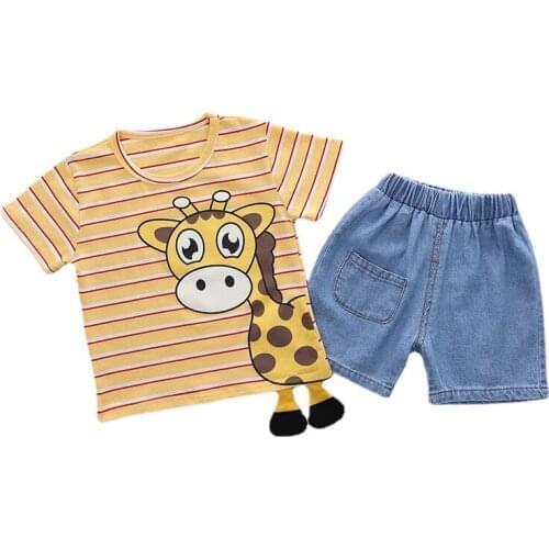 Childrens Baby Kids Two-piece Suit Cartoon Round Neck Short-sleeved T Shirt Toddler Sport Clothes Sets Tracksuits 0- 4 Ages