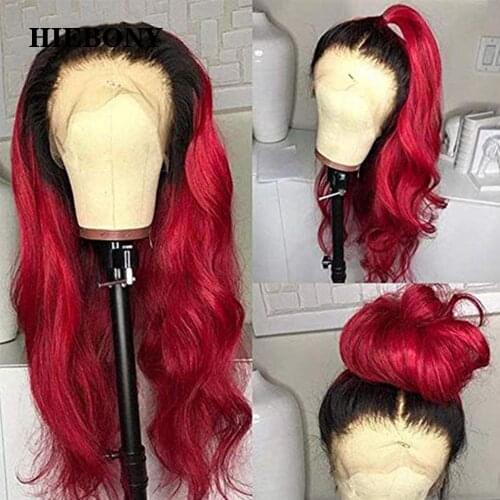 Ombre Red Body Wave Lace Front Human Hair Wigs with Baby Hair 1B/Red Wavy 13x6 Lace Front Wigs Bleached Knots for Black Women