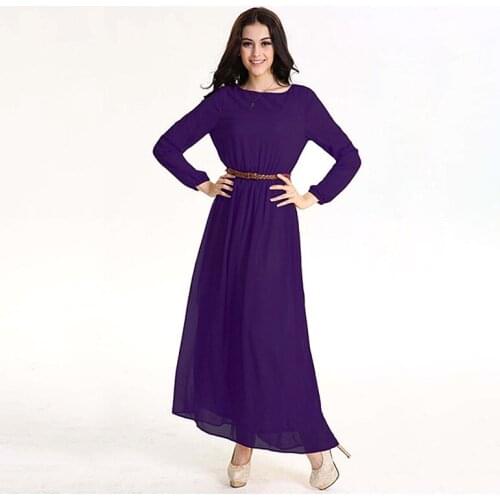 Purple Muslim Dress Islamic Clothing Women Djellaba Robe Femme Arabic Maxi Long Chiffon Abaya Dress For Women