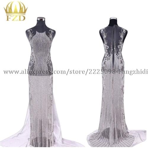 FZD 1 Set Sew on Large Elegant Crystal Evening Dress Long Patches for Clothing Wedding Evening night Dress Material DRA-313