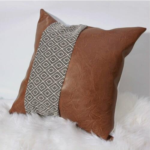 Faux Leather and 100%Cotton Decorative Throw Pillow Covers for Couch Bed Sofa, Modern Home Decor Living Room Cushion Cases
