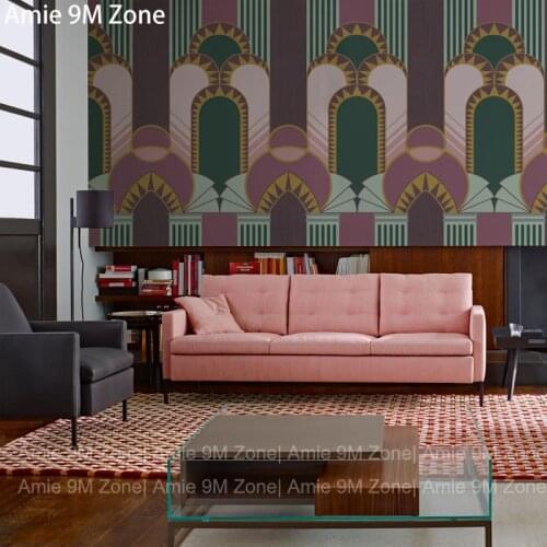 Classic geometic pattern green and pink color wallpaper wall fitting decoration for living and bed room discount