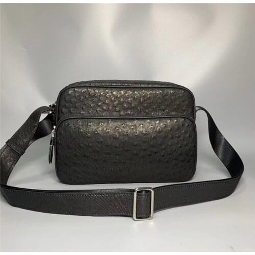 Authentic Real True Ostrich Skin Mens Small Flap Purse Genuine Exotic Leather Crossbody Shoulder Bag Male Casual Messenger Bag