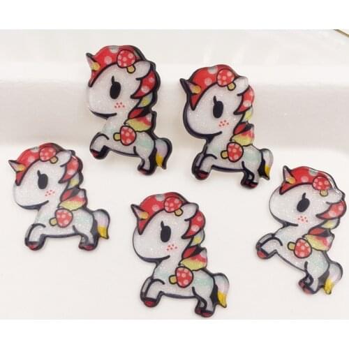 Colorful Glitter Kawaii Unicorn Flatback Acrylic Sheet Applique 10 Pcs Scrapbook DIY Decor Home Craft