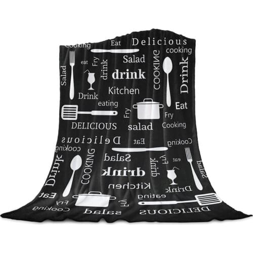 Kitchen Text Knife And Fork Soft Warm Coral Fleece Flannel Blankets For Beds Throw Sofa Cover Bedspread Winter Blankets