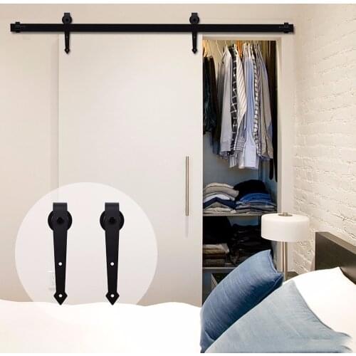 LWZH 1200mm - 2930mm Country Style Wood Sliding Barn Door Hardware Arrow Shaped Track Roller Closet Hardware for Single Door