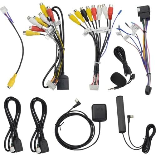 Microphone USB GPS Rear View Camera RCA Output AUX SIM Card Slot Radio Converter 16PIN 4G Power Cable Adapter For Car Navigation