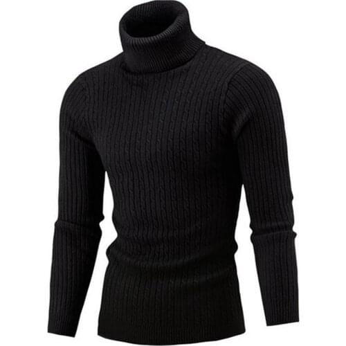 Fashion Men Sweaters Turtleneck Solid Color Acrylic Long Sleeve Knitted Sweater Pullover Top Men Clothing Black M—2XL
