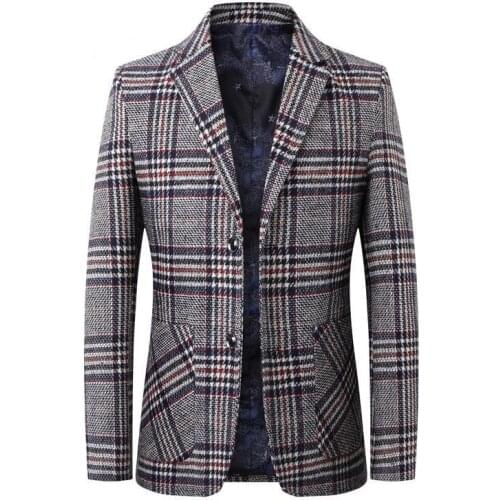 Men Business Suit Plaid Smart Casual Four Seasons Full Sleeve Blazers