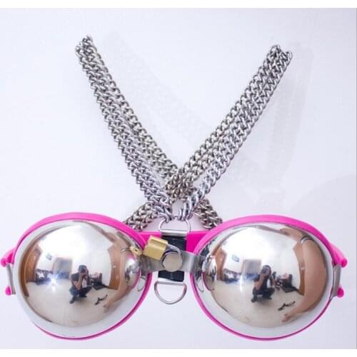 Latest New Fashions Female Adjustable Stainless Steel Band Bra Bondage Chastity Belt Device Bdsm Adult Sex Toy Blue Pink
