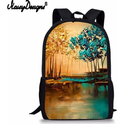 NOISYDESIGNS New Landscape Oil Painting Printed School Backpack Large Capacity Women Daypack Teen Girls Classic Rucksack Mochila