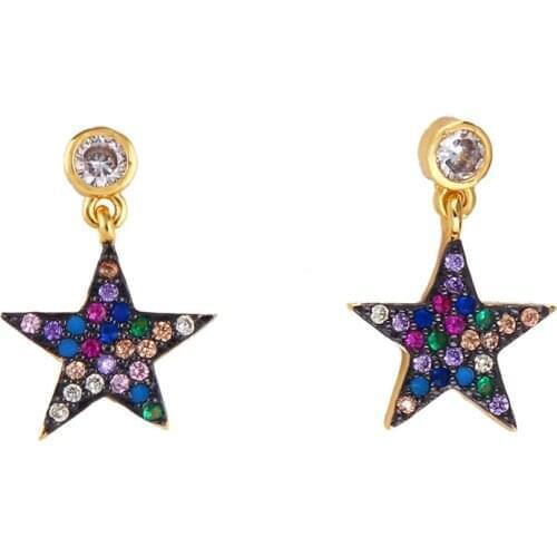 New Fashion Ear Jewelry Pentagram Simple Stud Earrings for Women Full Crystal Black Paint Small Earrings Personality Earrings