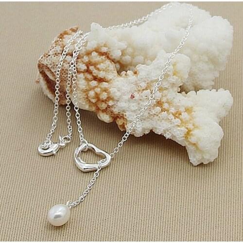 2019 New Trendy 925 Sterling Silver Elegant Heart Natural Pearl Necklaces For Women Femme Fine Jewelry