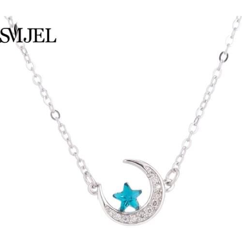 SMJEL Korean Crystal Zircon Moon Star Necklaces Starry Sky Jewelry Clavicle Rhinestones Necklace Daughter Girls Gift