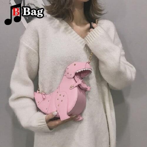 Casual Pu Rivet Personality Dinosaur Crossbody Bag For Women Chic 3d Animal Cartoon Dinosaur Bags Shoulder Messenger Bag