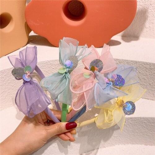 2021 New Sweet Princess Girl Simple Beautiful Colorful Sequin Yarn Bow Hairband Korean Fashion Childrens Hair Accessories