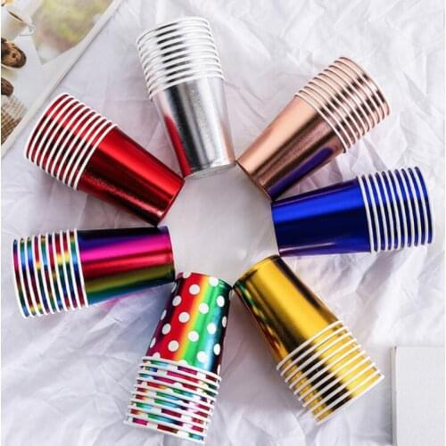Gold Silver Luxury Paper Cups Children Birthday Party Decorations Kids Party Supplies Cups Disposable Tableware Sets Cute Cups