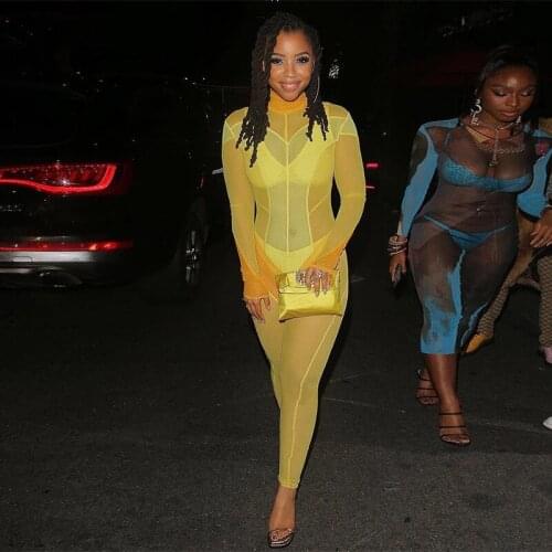 Sexy Women Jumpsuit Turtleneck See Through Party Nigh Full Sleeve Sheer Mesh Long Sleeve Romper Womne Jumpsuit Overall