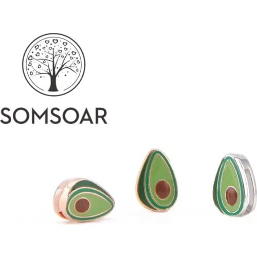 Somsoar Jewelry Avocado Slide Collection Charm fit Leather wrap Mesh Stainless steel Bracelet Bangle 10pcs/lot