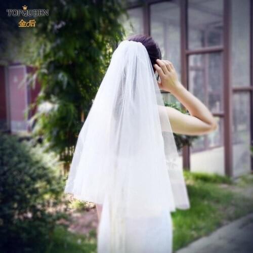 TOPQUEEN V26 Elegant Bride Veil 60cm Simple Short White Ivory Wedding Tulle Cut-Edge for Marriage Accessories Hot Sell