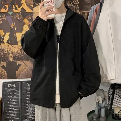 Spring New Black White Loose Jackets Mens Street Windbreaker Zipper Jackets Coats Mens Casual Outwear 4XL 5XL