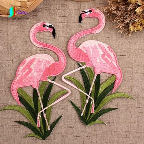 High-end Flamingo Patch Stickers Clothes Decoration Fashion Personality Embroidery Large Applique With Adhesive 2pcs/lot S0105M