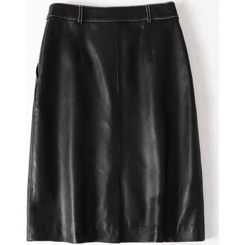Womens Black Real Skirts Leather High Waist Midi Skirt for Women A Line Spring Fashion Falda De Cuero HQ22-YL2220A Pph456