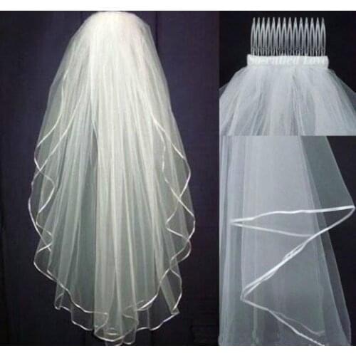 Women Bridal Hair Ivory White Veil Garland Wedding Headband Ribbon Veils 2021