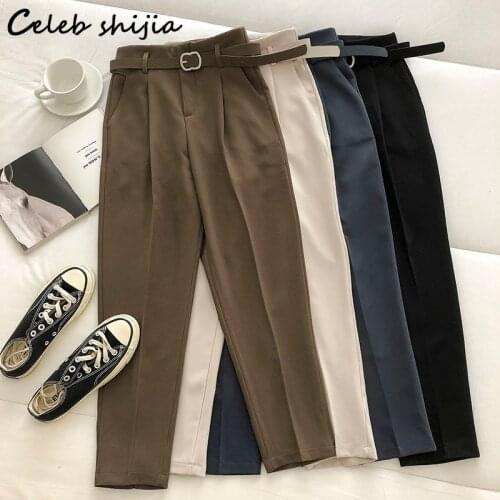 SHIJIA Apricot Harem Pants Female with Belt Korean Fashion High Waist Trousers Woman Bottom Business Elegant Pants Office Ladies