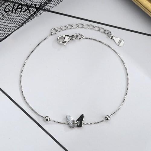 CIAXY 925 Sterling Silver Butterfly Bracelets for Women Fairy Round Bead Adjustable Bracelet Summer Sweet Small Fresh Jewelry