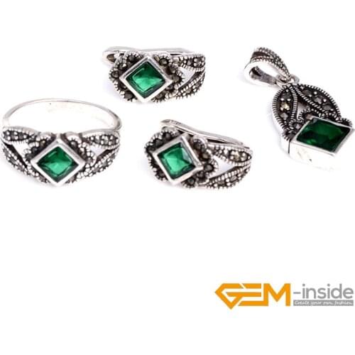 Fashion Women Gifts For Party Vintage Jewelry Set Red Agates Green Agates Natural Shell Tibetan Silver Rhinestone Earring Ring