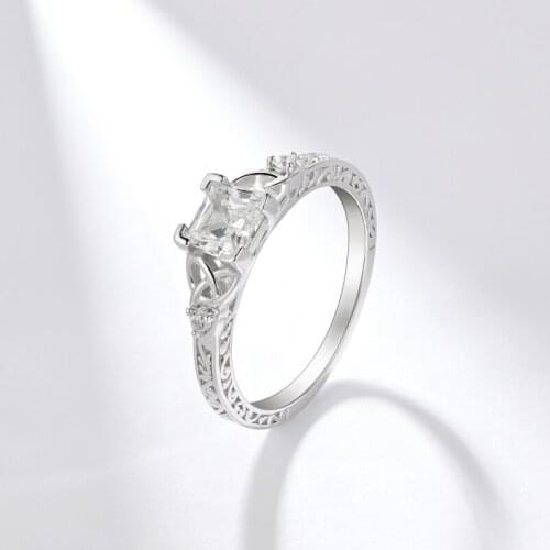DY 925 Sterling Silver Ring Square Shape Of Main Stone Cubic Zirconia Irish Knot For Love Token Ring For Women Classic Jewelry