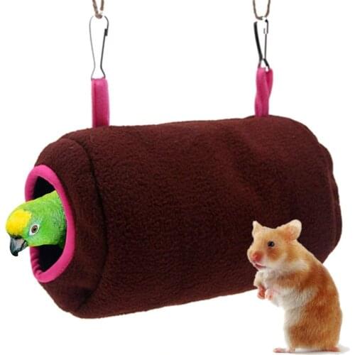 Winter Warm Plush Fluffy Tunnel Bird Hamster Nest House Hanging Hammock Cage Bird Supplies Cages