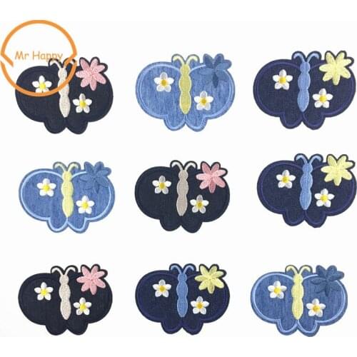 1pcs denim flower butterfly lovely patches Iron on Patch FOR clothes backpack Appliques Badge DIY Stickers Garments Jeans