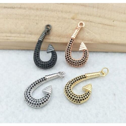 10 Pieces Tiny CZ crystal fishhook shaped Charm CZ zircon Stone Micro pave Pendant Jewelry Finding DIY necklace making PD809