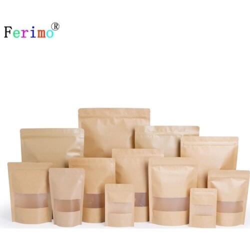 100pcs High - end thickened windowed kraft paper bag 10 * 15cm gift snack bags self-reliance self-sealing bag custom