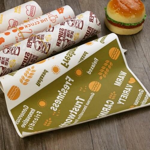 100 Pcs Wax Paper Baking Sandwich Wrapping Burger Oil Paper Food Grade Fries Wrapper Baking For Fast Food Packaging Customized