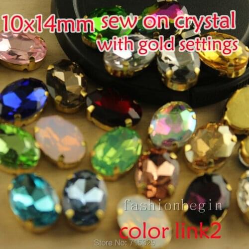 10x14mm oval 24pcs Sew On Rhinestones stones With gold metal claw setting Sewing glass stones for garment wholesale link1