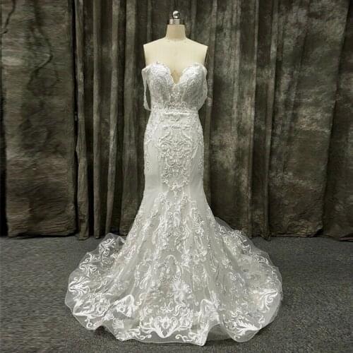 2020 Hot Selling Off Shoulder Sweetheart Backless Lace Appliques Mermaid Wedding Gown Bridal Dress