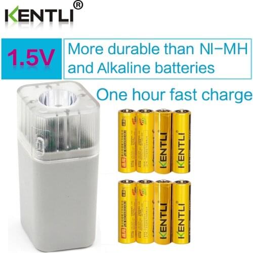 4 pcs KENTLI 1.5v AA 2600mWh polymer lithium li-ion rechargeable battery + 4 channels AA AAA charger with flashlight function