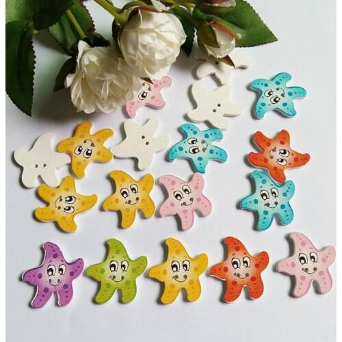 50pcs 2 Holes starfish Wooden Buttons For Clothes Decorative Buttons For Needlework Scrapbooking DIY Sewing Accessories