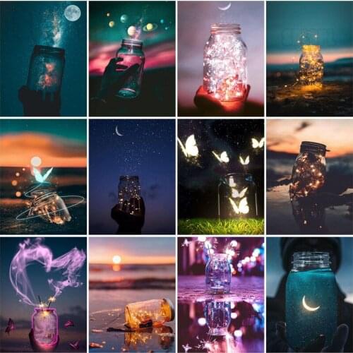 Diamond Painting Still Life Dreamy Drifting Bottle Starry Sky Butterfly Moon Fireworks Lantern Beautiful Art Conception Decor